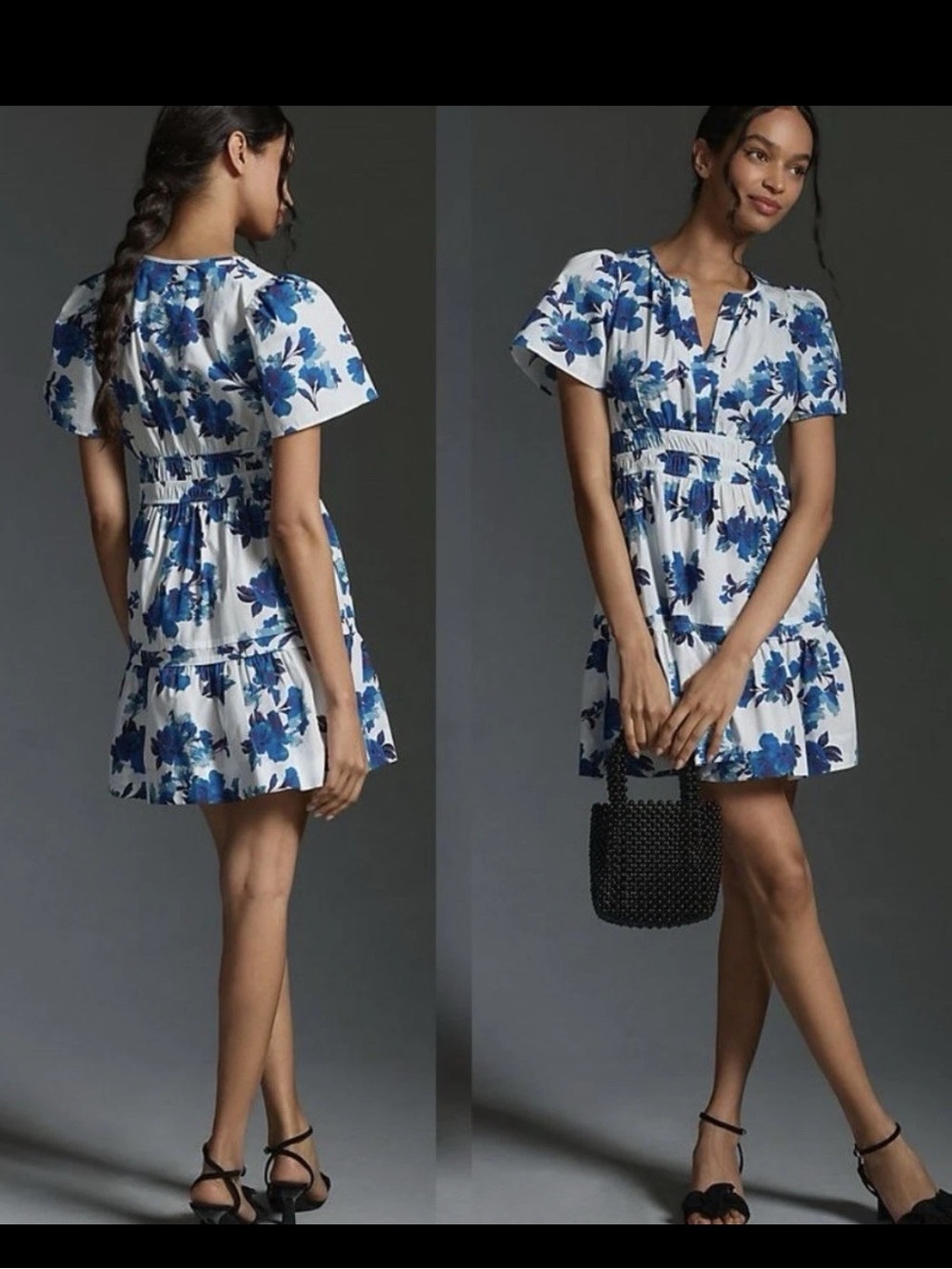 Anthropologie The Somerset Blue Floral Cotton Mini Dress Size Large NWT